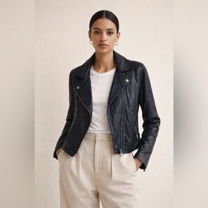 Anthropologie Vintage Faux Leather Jacket — Black Navy, Size Small